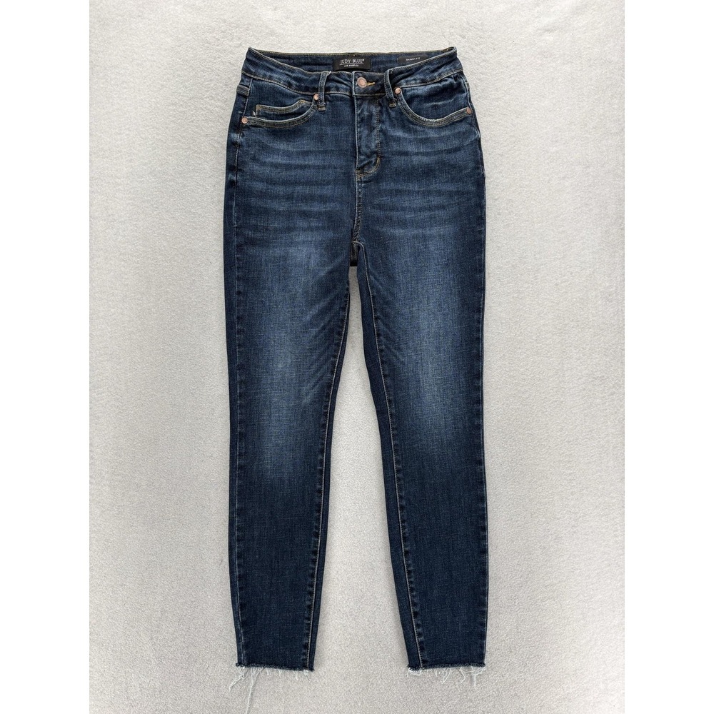 Judy Blue Skinny Fit Jeans Womens 9/29 Blue Dark Wash Mid Rise Raw Hem Stretch